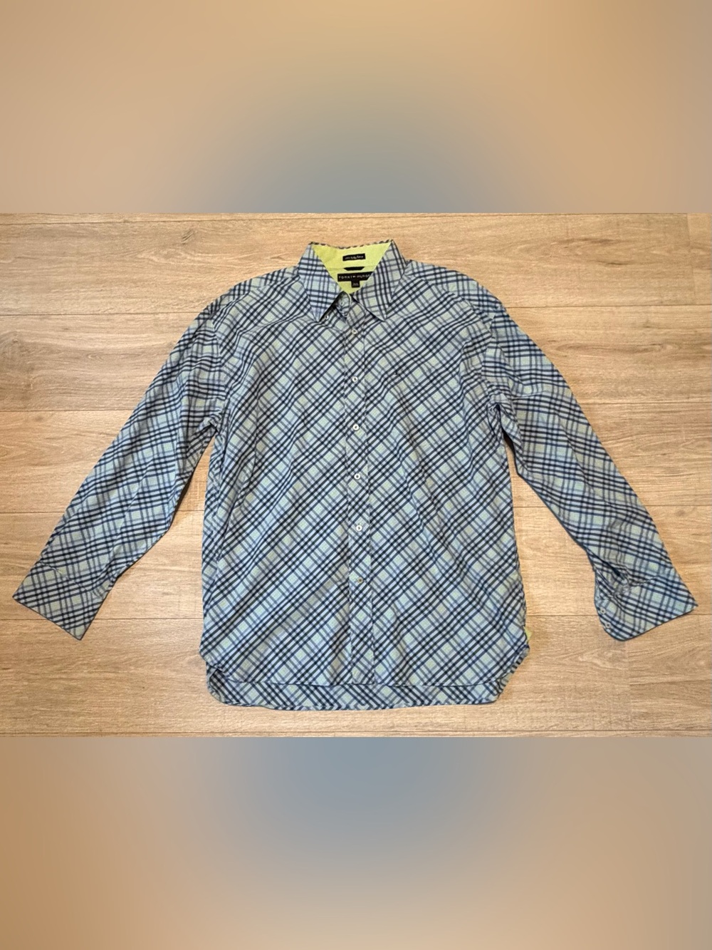 Tommy Hilfiger Men's Blue & White Plaid Casual Button-Down Shirt new cond SZ XL
